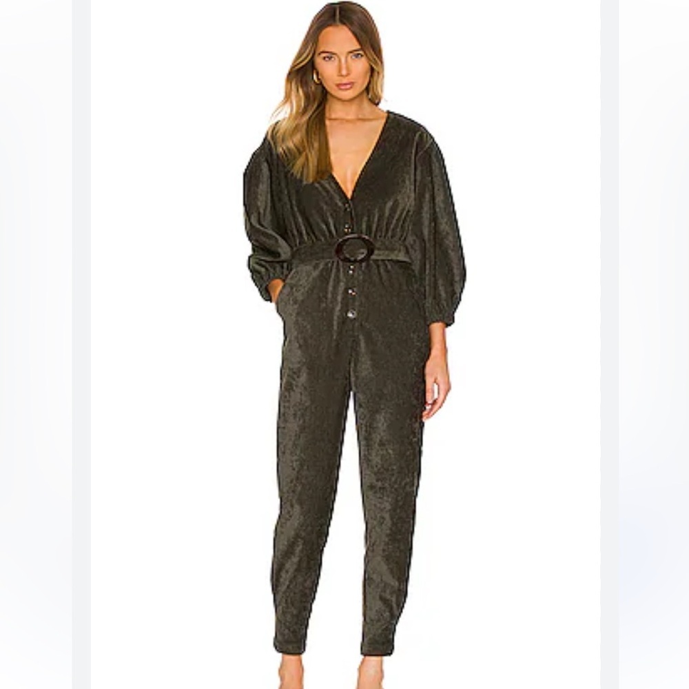 TULAROSA Women's Medium Meira Jumpsuit in Olive Green Corduroy